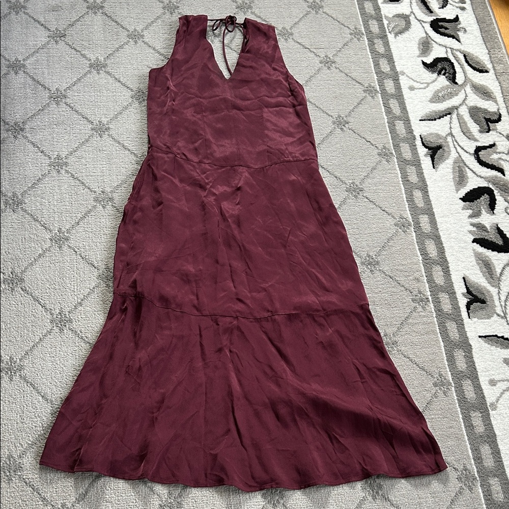 Everlane Burgundy Sleeveless Slinky Low Back Maxi Dress